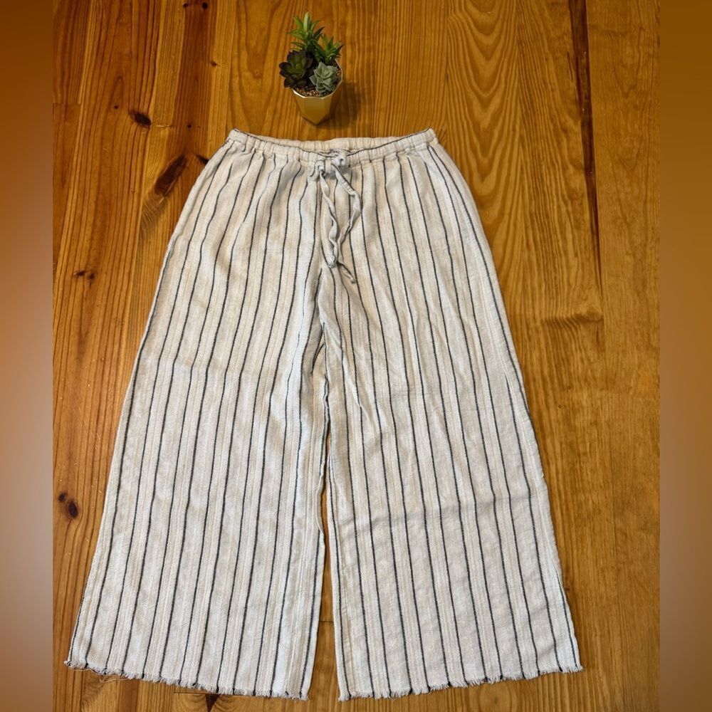 Bailey 44 Size LRG Pull On Striped Wide Leg Pants USA Linen Blend Cropped